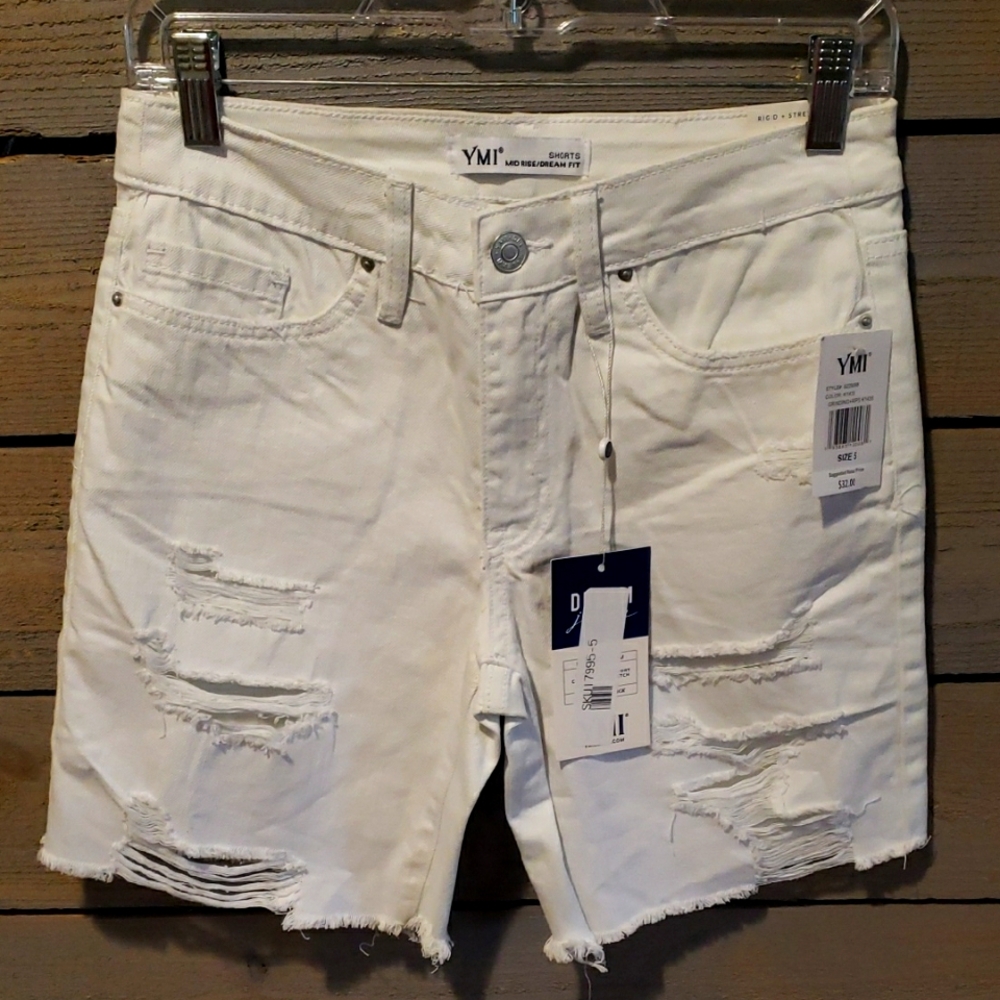 YMI Women's White Ripped Jean Shorts